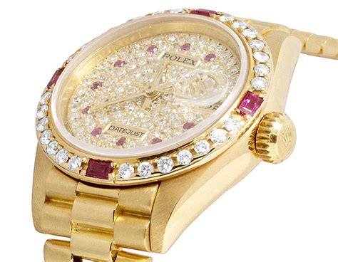 rolex yellow gold gold full pavé diamond ruby 68.00.2|rolex 18 ct yellow gold.